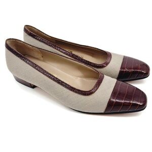 Salvatore Ferragamo Tan Beige & Brown‎ Croc Cap Toe Flats 8.5 AAAA (Narrow)